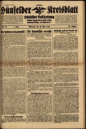 Erste Ausgabe vom Mittwoch, den 22. Mai 1940.