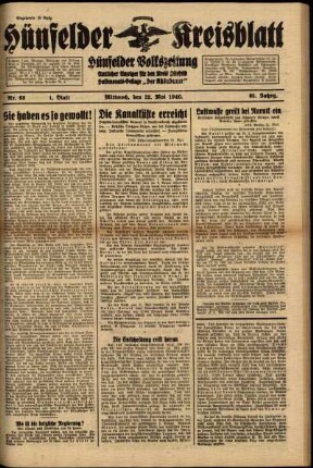 Erste Ausgabe vom Mittwoch, den 22. Mai 1940.