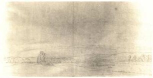 Hügelige Landschaft mit Paar in Rückenansicht : Hügelige Landschaft mit Paar in Rückenansicht. Zeichnung (vor 1840; C. D. Friedrich)