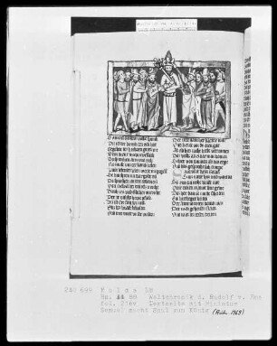 Rudolf von Ems, Weltchronik — Samuel macht Saul zum König, Folio 216verso