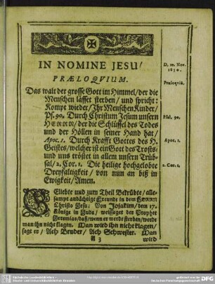 Leichenpredigt : Christliche Leichpredigt. Praeloquium. Textus. Exordium. Post Illa