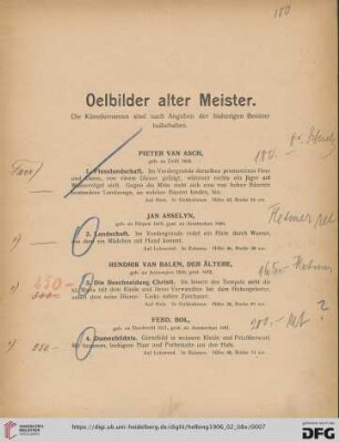 Oelbilder alter Meister (Nr. 1-101)
