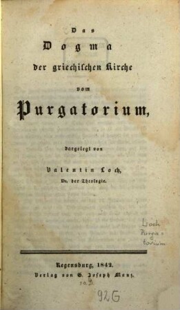Das Dogma der griechischen Kirche vom Purgatorium