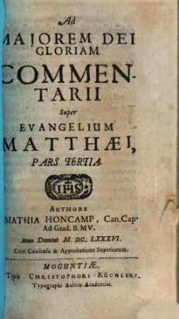 Commentarii Super Evangelium Matthaei. 3