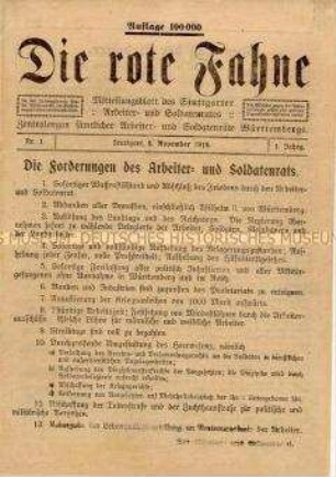 Mitteilungsblatt des Stuttgarter Arbeiter- und Soldatenrates "Die rote Fahne"