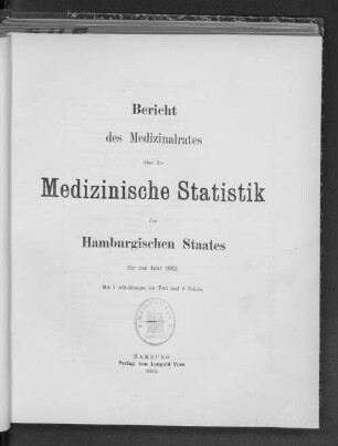 1902: Bericht des Medizinalrates über die medizinische Statistik des Hamburgischen Staates