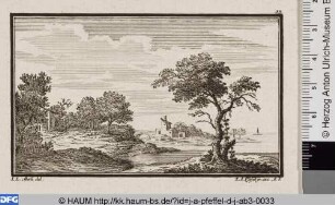 Flusslandschaft mit Segelboot und Baum