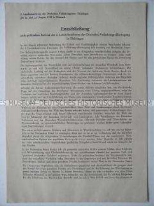 Sonderdruck mit der Entschließung zum Referat der 2. Landeskonferenz der Deutschen Volkskongressbewegung in Thüringen