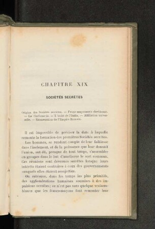 Chapitre XIX Sociétés Secrètes