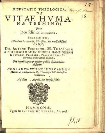 Dispvtatio Theologica, De Vitae Hvmanæ Termino