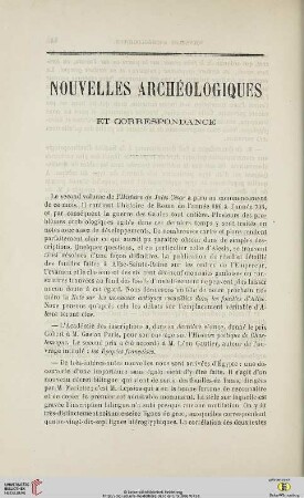 Nouvelles archéologiques et correspondance
