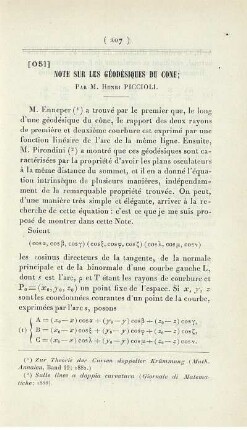 Note sur les Géodésiques du Cone.