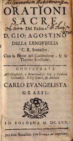 Orationi Sacre Del Padre D. Gio. Agostino Della Lengueglia