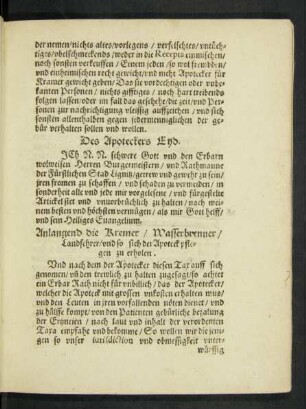 Anlangend die Kremer/ Wasserbrenner/ Landfehrer/ und so sich der Apoteck pflegen zu erholen.
