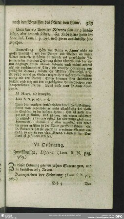 [Encyclopädisches Insectensystem nach Begriffen des Ritter von Linné.] VI. Ordnung. Zweiflügelige