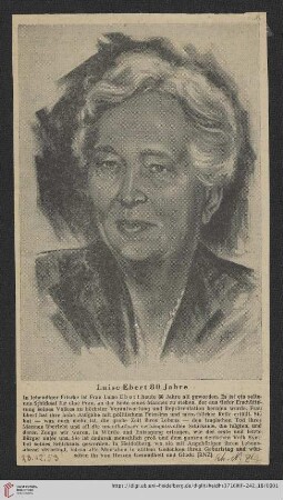 Korrespondenz Louise Ebert/Gustav Radbruch: Luise Ebert 80 Jahre