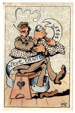 Nr. 6250,6: Neue Ernte 1915 (Soldat gibt einem Säugling die Flasche)