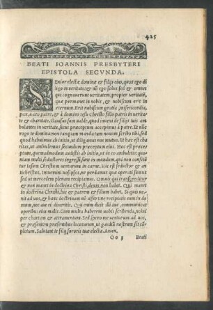 Beati Ioannis Presbyteri Epistola Secunda.