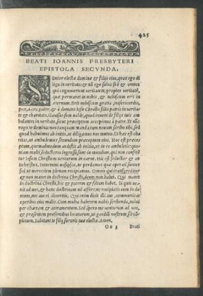 Beati Ioannis Presbyteri Epistola Secunda.