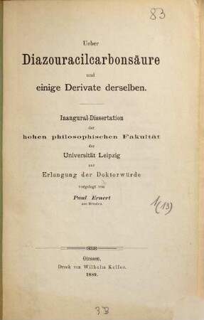 Über Diazouracilcarbonsäure und einige Derivate derselben