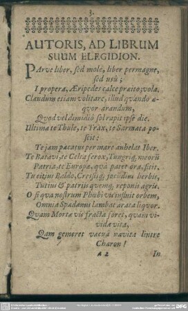 Autoris, Ad Librum Suum Elegidion