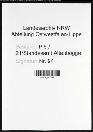 Sterberegister Standesamt Altenbögge