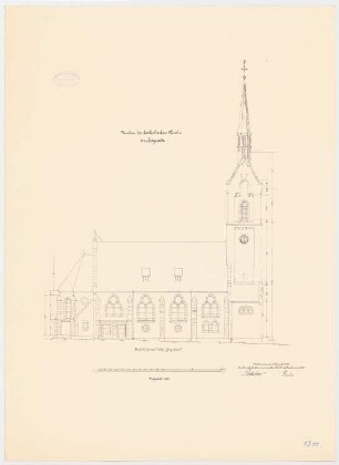 Katholische Kirche, Heyerode: Aufriss Westansicht 1:100