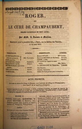 Roger, ou le curé de Champaubert : Drame-vaudeville en deux actes