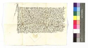 Dietrich von Berlichingen vergleicht Elisabeth, Kraft und Albrecht von Hohenlohe und Jörg von Tottenheim; aufgedr. Siegel des Berlichingen.