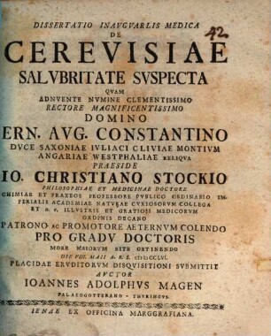 Diss. inaug. med. de cerevisiae salubritate suspecta
