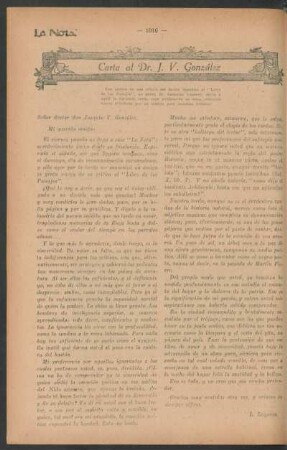 Carta al Dr. J. V. González