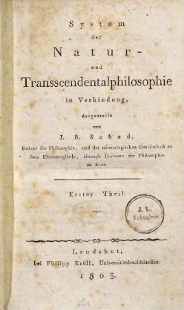 System der Natur- und Transscendentalphilosophie in Verbindung, 1