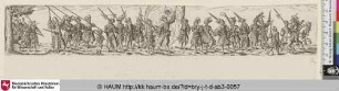 [Marschierende Soldaten mit Fahnenträger; Marching soldiers, in the centre a standard-bearer]