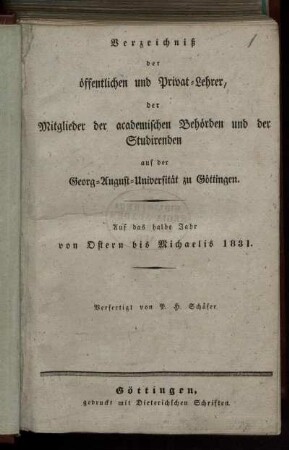 SS 1831: Personal-Bestand der Georg-Augusts-Universität zu Göttingen