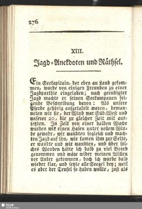XIII. Jagd-Anekdoten und Räthsel