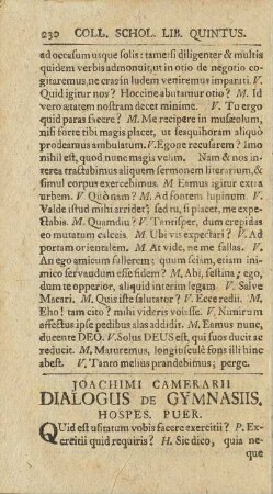 Joachimi Camerarii Dialogus De Gymnasiis.