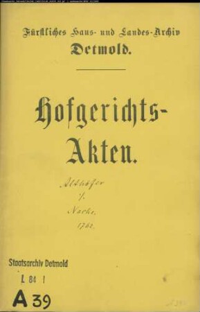 Althöfer, Hans Henrich, Schneider zu Ehrsen gegen Hans Philipp Nacke zu Ehrsen