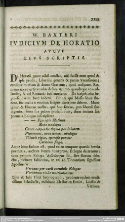 W. Baxteri Iudicium De Horatio Atque Eius Scriptis