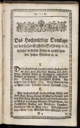 Das Hochwürdige Domkapitel des hohen Erzstifts Salzburg etc. etc.