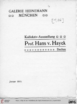 Kollektiv-Ausstellung Prof. Hans v. Hayek, Dachau : Januar 1913