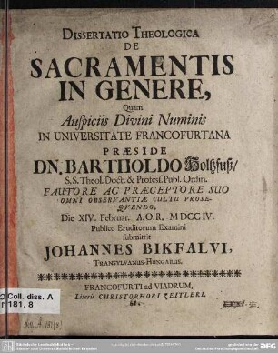 Dissertatio Theologica De Sacramentis In Genere