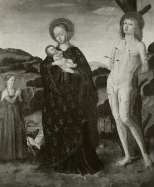 Maria mit dem Kinde, von einem Hirtenmädchen verehrt, und der heilige Sebastian