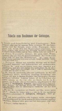 Tabelle zum Bestimmen der Gattungen