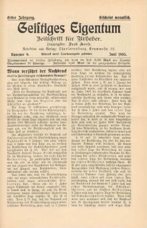 Nummer 9. Juni 1905