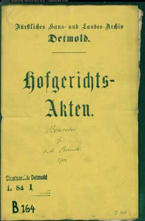 Benseler, Lorenz, Camerarius gegen Landrätin v. d. Brincke zu Iggenhausen