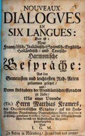 Nouveaux dialogues, en six Langues