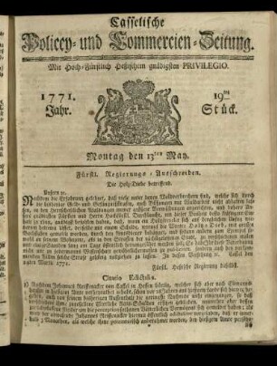 19tes Stueck, Montag den 13ten May 1771