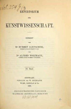Repertorium für Kunstwissenschaft. 3. 1880