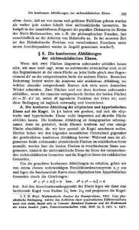 A. Die konforme Abbildung der elliptischen und hyperbolischen Ebene auf die Kugel.