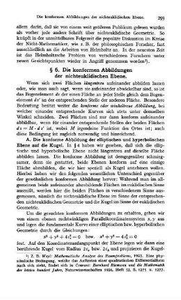 A. Die konforme Abbildung der elliptischen und hyperbolischen Ebene auf die Kugel.